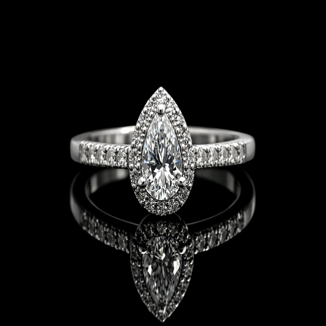 Pear Cut Cubic Zirconia Halo Engagement Ring in 925 Sterling Silver – Teardrop Promise Ring for Women