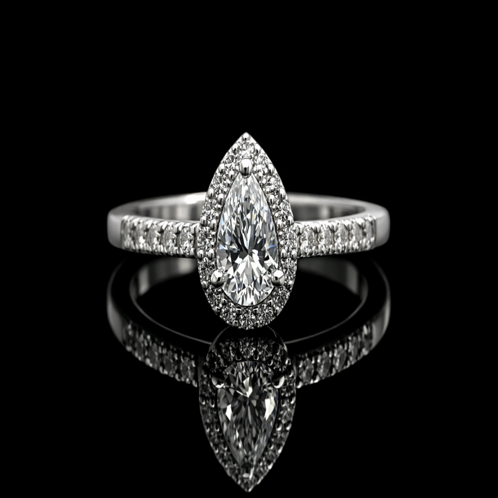 Pear Cut Cubic Zirconia Halo Engagement Ring in 925 Sterling Silver – Teardrop Promise Ring for Women