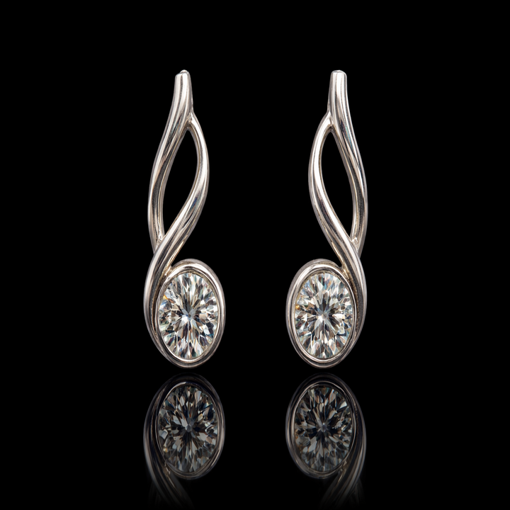 925 Sterling Silver Wave Drop Earrings - Brilliant Round Solitaire Bezel Set Studs - Unique Curvy Ribbon Earrings for Women - Hypoallergenic Jewelry