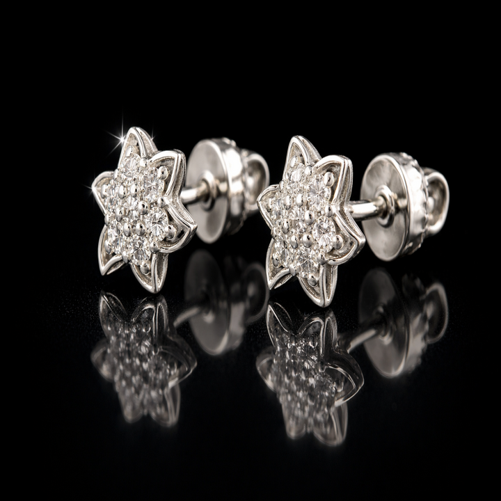 925 Sterling Silver Flower Starburst Stud Earrings - Brilliant Cluster Cubic Zirconia Tops for Women - Dainty Floral Silver Jewelry Gift
