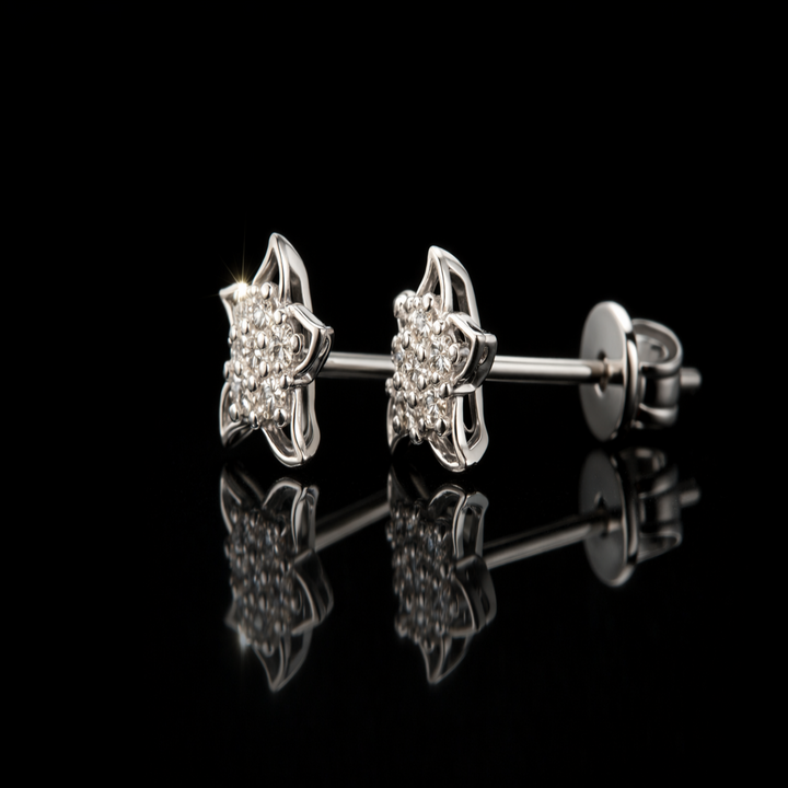925 Sterling Silver Flower Starburst Stud Earrings - Brilliant Cluster Cubic Zirconia Tops for Women - Dainty Floral Silver Jewelry Gift