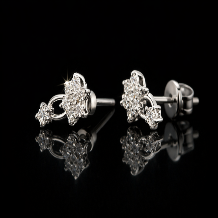 925 Sterling Silver Shooting Star Stud Earrings - Sparkling Cluster Floral Vine Tops for Women - Dainty Cubic Zirconia Celestial Jewelry