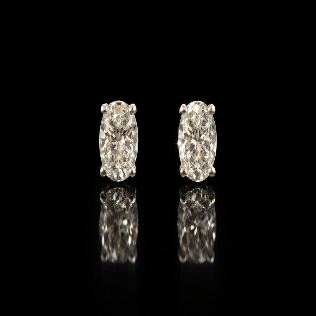 925 Sterling Silver Oval Cut Cubic Zirconia Stud Earrings - 4-Prong Solitaire Brilliant Sparkle Studs for Women - Hypoallergenic Jewelry