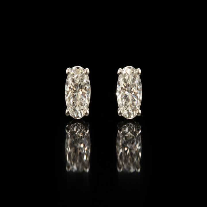 925 Sterling Silver Oval Cut Cubic Zirconia Stud Earrings - 4-Prong Solitaire Brilliant Sparkle Studs for Women - Hypoallergenic Jewelry