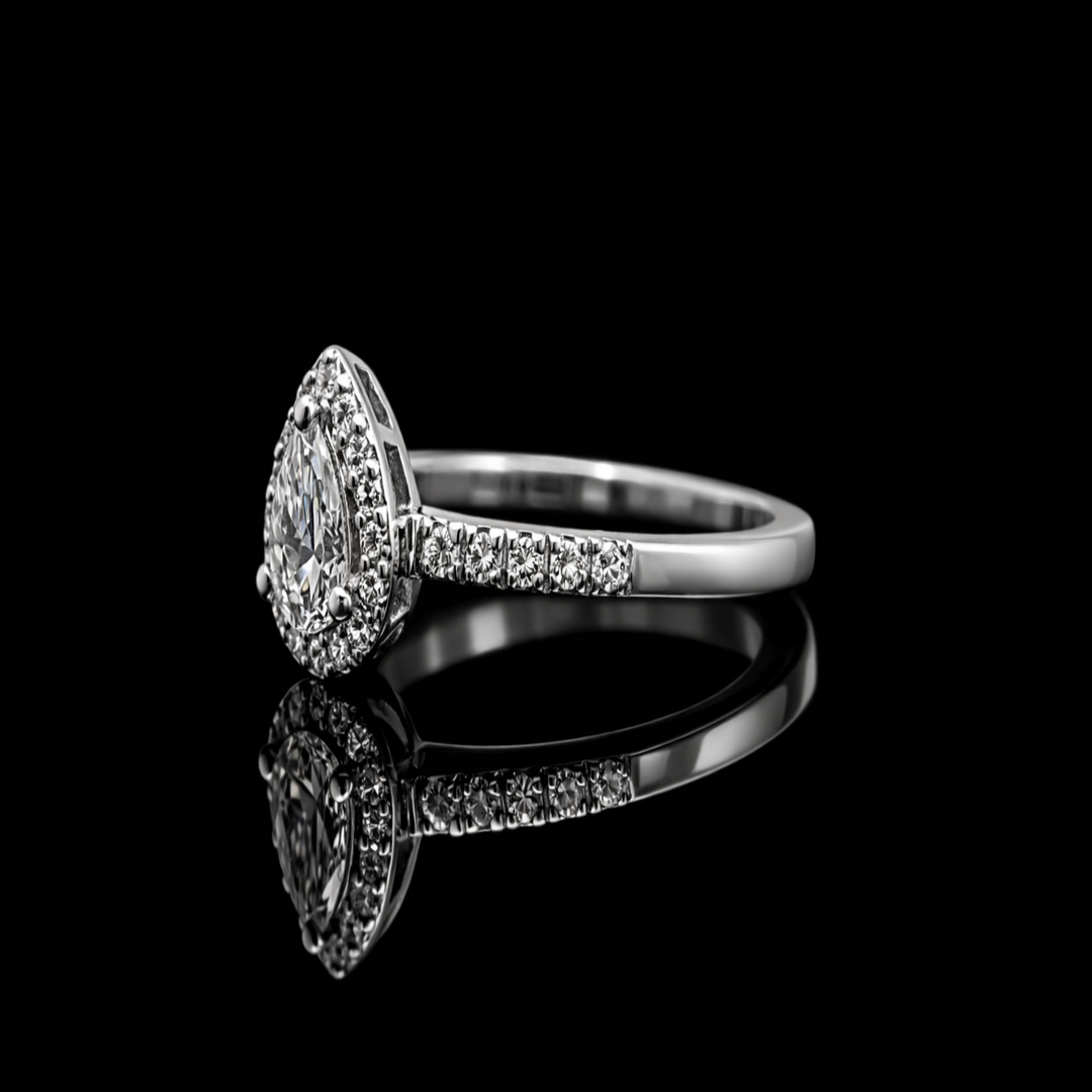 Pear Cut Cubic Zirconia Halo Engagement Ring in 925 Sterling Silver – Teardrop Promise Ring for Women