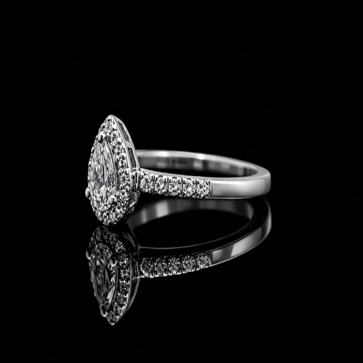 Pear Cut Cubic Zirconia Halo Engagement Ring in 925 Sterling Silver – Teardrop Promise Ring for Women