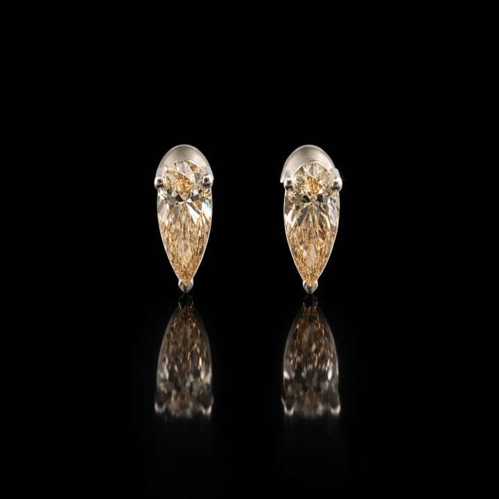 Multi-Wear Collection: 3-in-1 Pear Halo &amp; Dangle Earrings – Radiant Champagne Stone Set in Polished 925 Silver