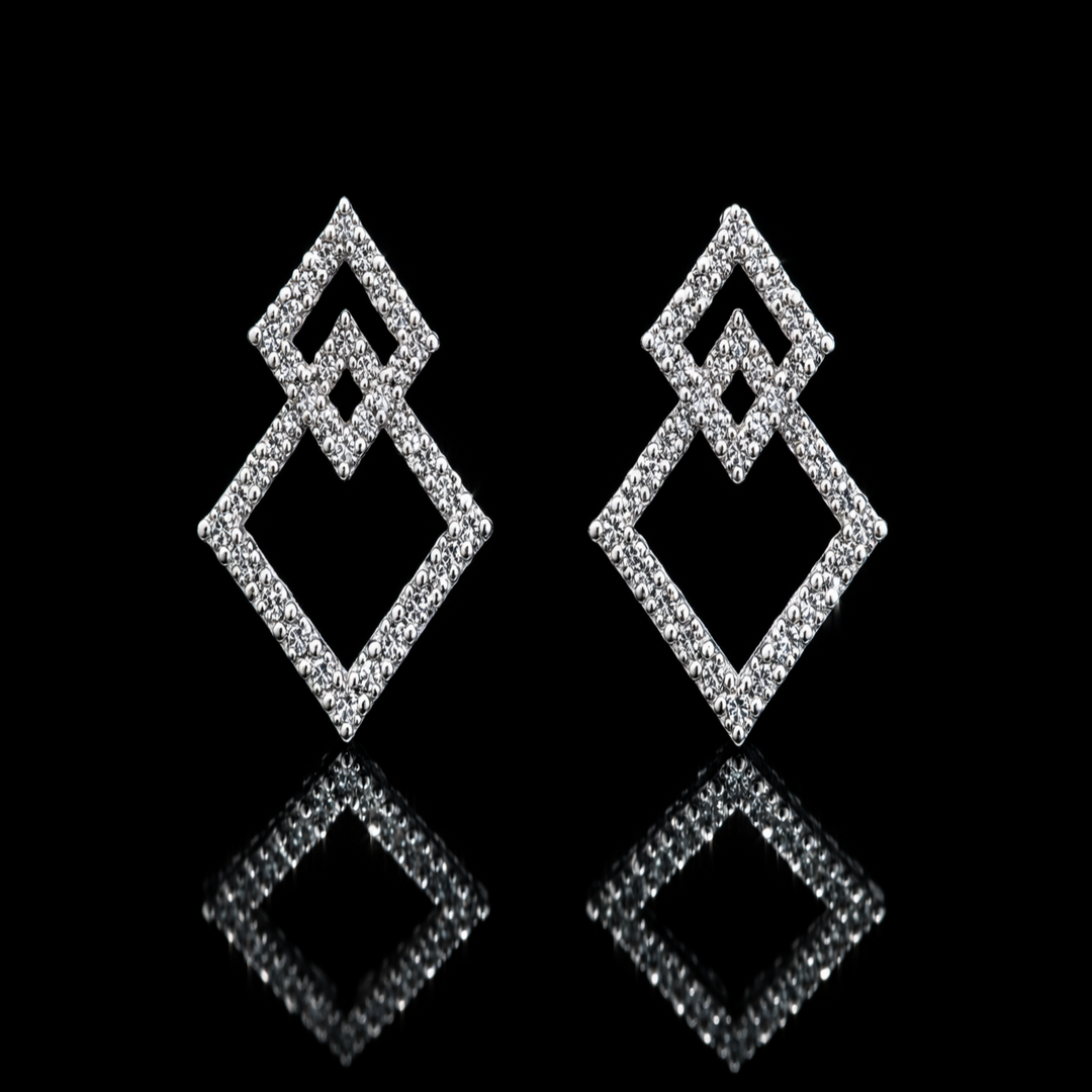 2-in-1 925 Sterling Silver Detachable Square Earrings - Sparkling CZ Interlocking Geometric Studs - Convertible Rhombus Jacket Earrings for Women