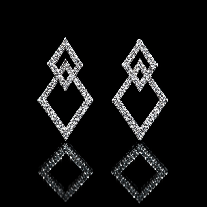 2-in-1 925 Sterling Silver Detachable Square Earrings - Sparkling CZ Interlocking Geometric Studs - Convertible Rhombus Jacket Earrings for Women