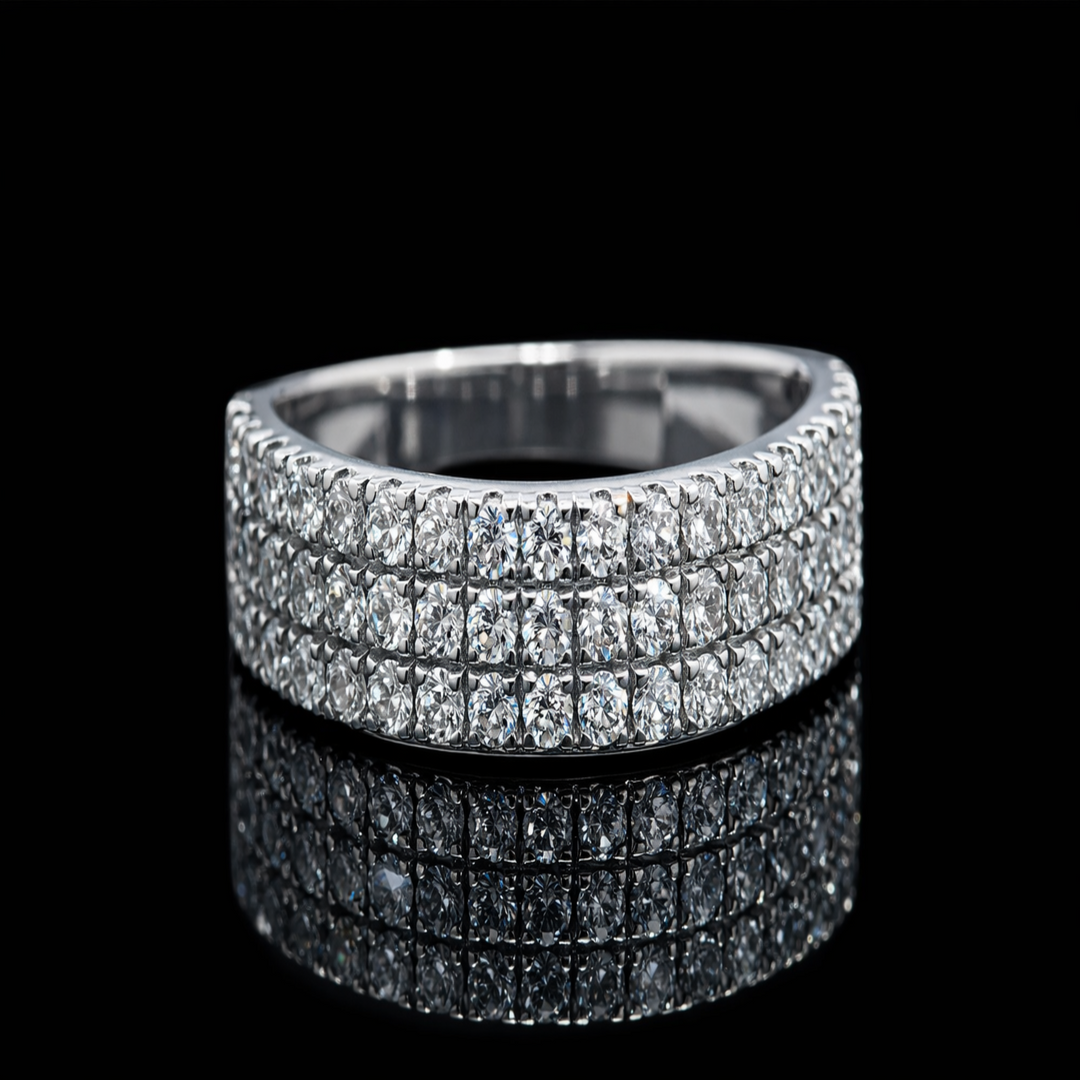 925 Sterling Silver Triple Row Pavé Ring - Sparkling Full Eternity Band for Women - Wide Multi-Stone Cubic Zirconia Statement Ring - Wedding Anniversary Jewelry