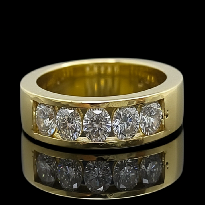 Men’s Silver Executive Band – Sparkling 5-Stone Channel Set Ring – Modern Luxury Gents Jewelry Gift
