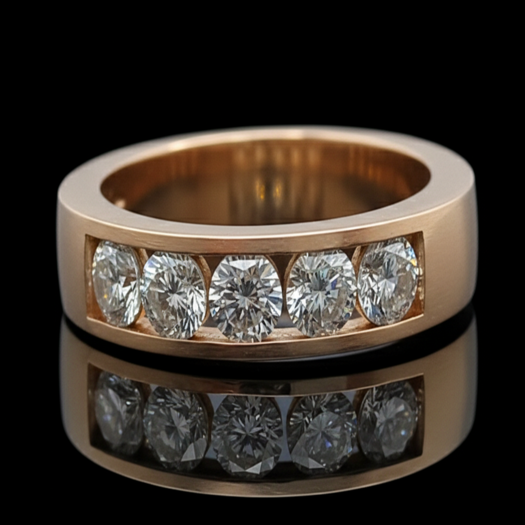 Men’s Silver Executive Band – Sparkling 5-Stone Channel Set Ring – Modern Luxury Gents Jewelry Gift