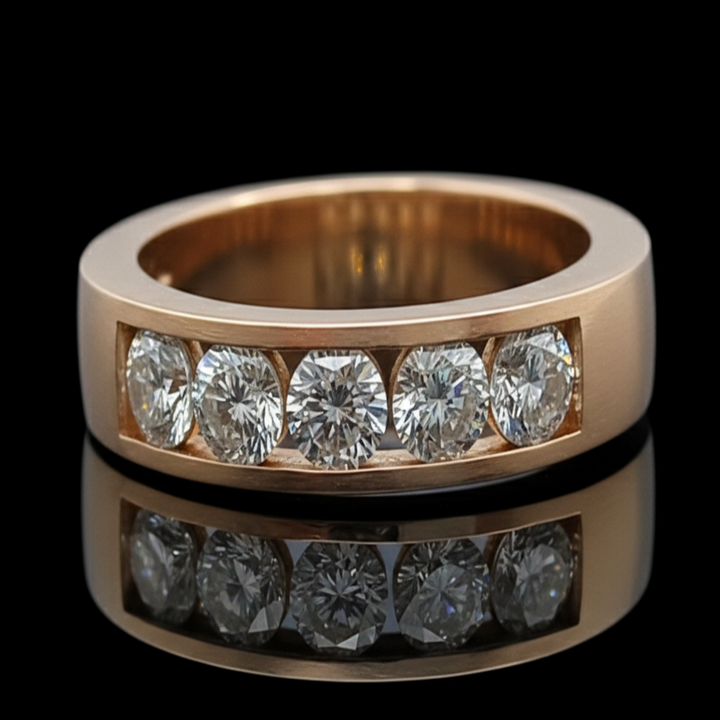 Men’s Silver Executive Band – Sparkling 5-Stone Channel Set Ring – Modern Luxury Gents Jewelry Gift