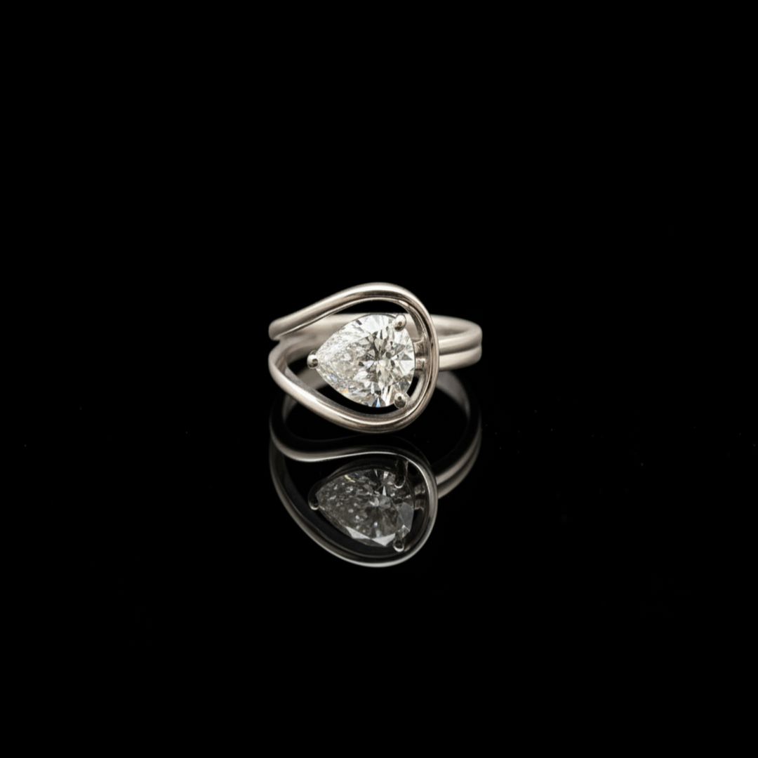 925 Sterling Silver Pear Cut Solitaire Ring - Unique Teardrop Bypass Promise Ring for Women - Modern Double Band Sparkling CZ Jewelry