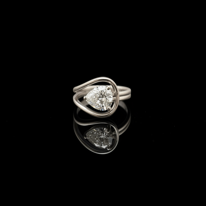925 Sterling Silver Pear Cut Solitaire Ring - Unique Teardrop Bypass Promise Ring for Women - Modern Double Band Sparkling CZ Jewelry