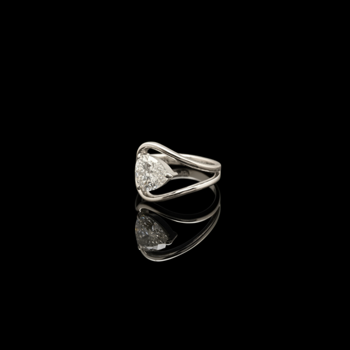 925 Sterling Silver Pear Cut Solitaire Ring - Unique Teardrop Bypass Promise Ring for Women - Modern Double Band Sparkling CZ Jewelry