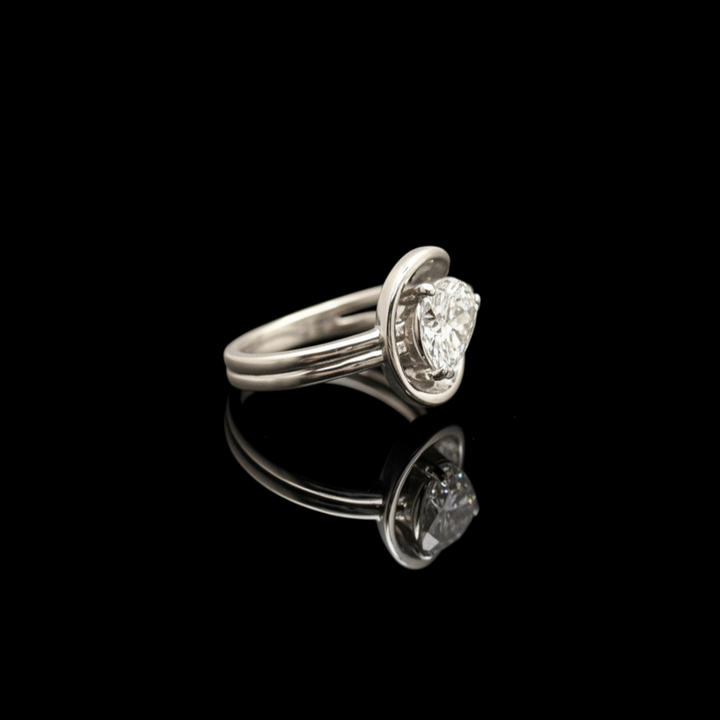 925 Sterling Silver Pear Cut Solitaire Ring - Unique Teardrop Bypass Promise Ring for Women - Modern Double Band Sparkling CZ Jewelry