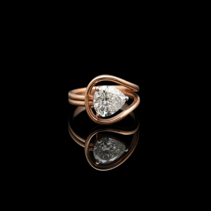 925 Sterling Silver Pear Cut Solitaire Ring - Unique Teardrop Bypass Promise Ring for Women - Modern Double Band Sparkling CZ Jewelry