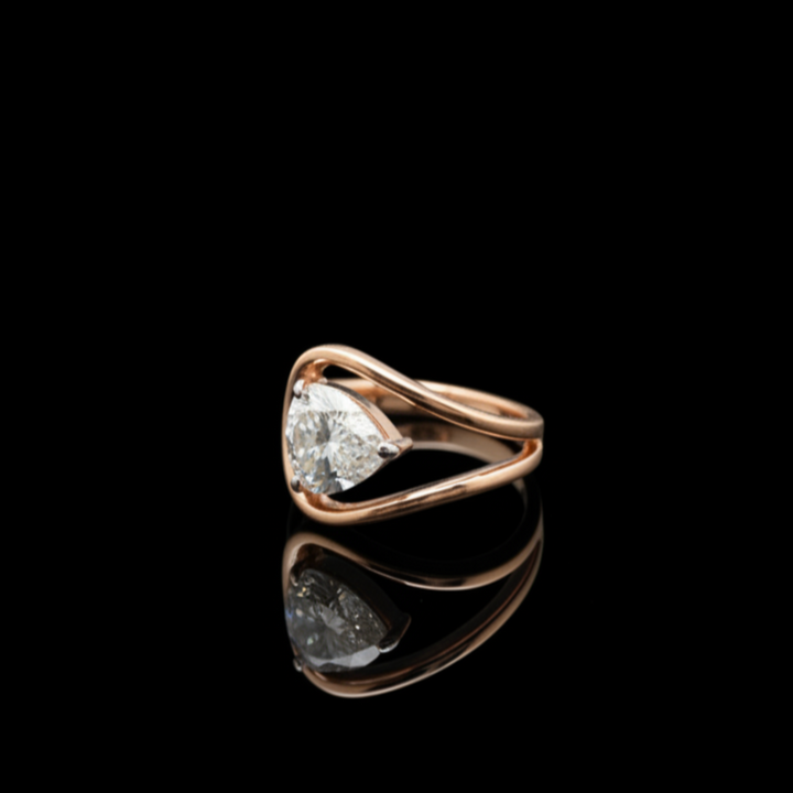 925 Sterling Silver Pear Cut Solitaire Ring - Unique Teardrop Bypass Promise Ring for Women - Modern Double Band Sparkling CZ Jewelry