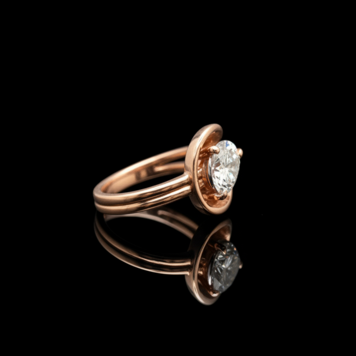 925 Sterling Silver Pear Cut Solitaire Ring - Unique Teardrop Bypass Promise Ring for Women - Modern Double Band Sparkling CZ Jewelry