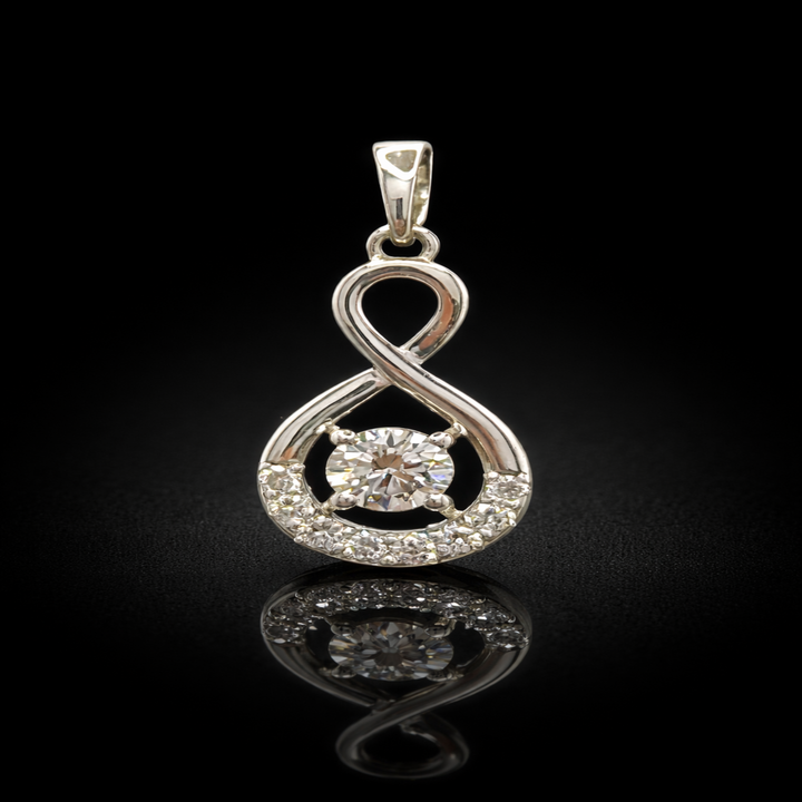 925 Sterling Silver Infinity Twist Pendant – Sparkling Solitaire Floating Stone Pendent