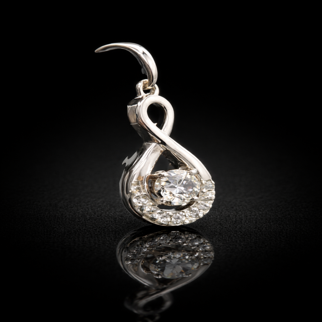 925 Sterling Silver Infinity Twist Pendant – Sparkling Solitaire Floating Stone Pendent