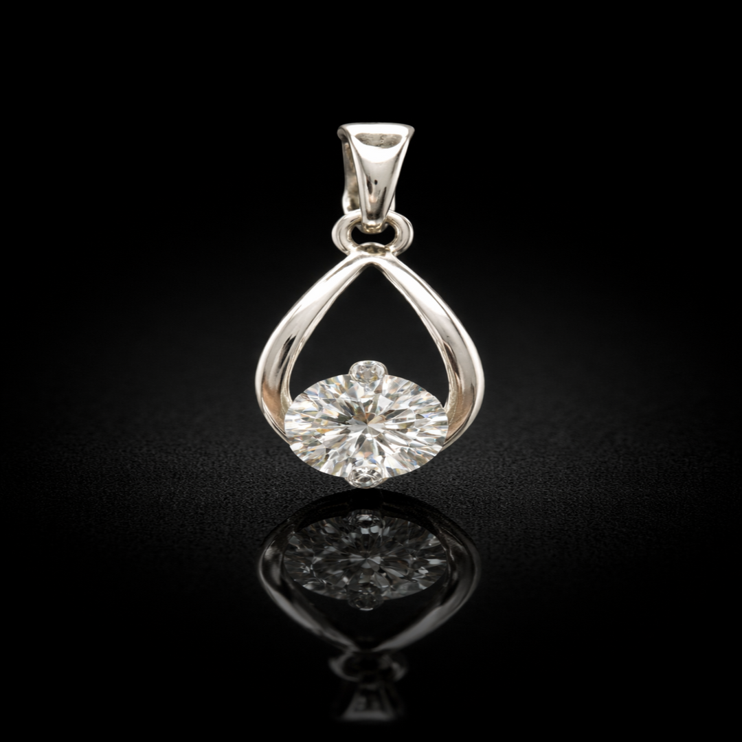 925 Sterling Silver Teardrop Solitaire Pendant – Minimalist Floating Stone Charm