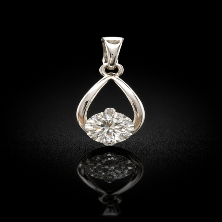 925 Sterling Silver Teardrop Solitaire Pendant – Minimalist Floating Stone Charm
