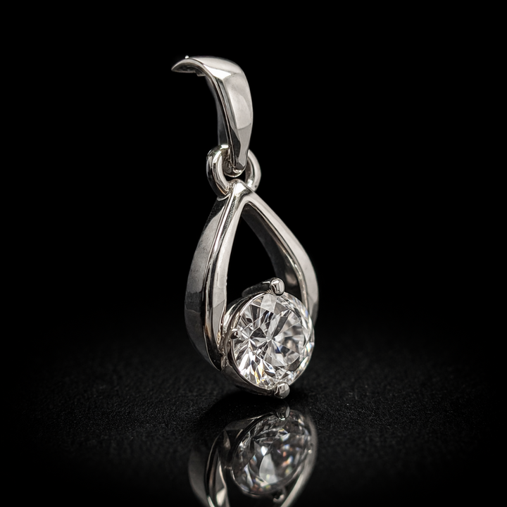 925 Sterling Silver Teardrop Solitaire Pendant – Minimalist Floating Stone Charm