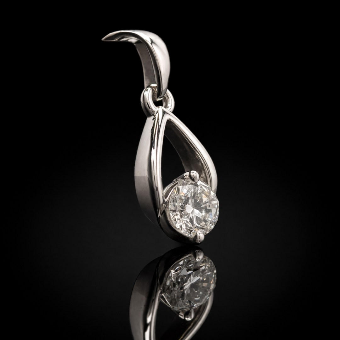 925 Sterling Silver Teardrop Solitaire Pendant – Minimalist Floating Stone Charm
