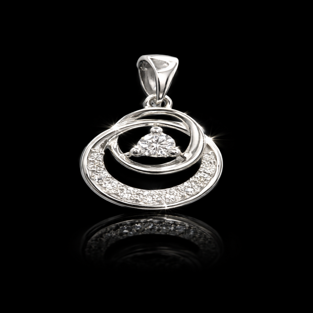 925 Sterling Silver Interlocking Circle Pendant – Triple Tiered Orbital Solitaire Charm