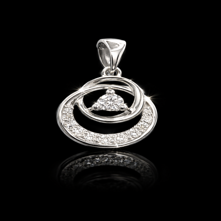925 Sterling Silver Interlocking Circle Pendant – Triple Tiered Orbital Solitaire Charm