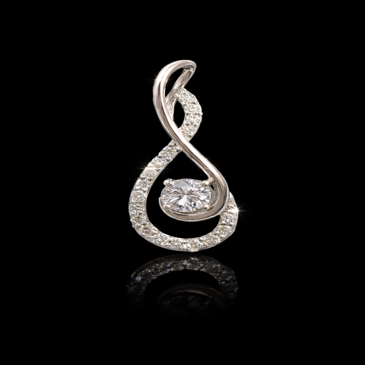 925 Sterling Silver Twisted Ribbon Pendant – Sparkling Solitaire Wave Charm