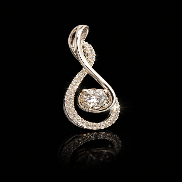 925 Sterling Silver Twisted Ribbon Pendant – Sparkling Solitaire Wave Charm