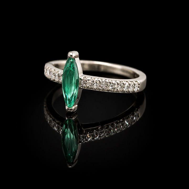 925 Sterling Silver Marquise Green Stone Ring – Petite Accent Band