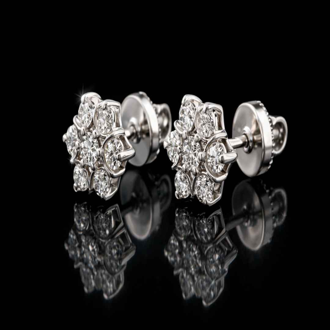 Silver Flowery Snowflake Studs Made With Pure 925 Silver