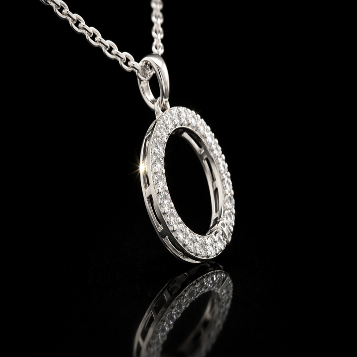 The Luna Circle Pendent – Minimalist Open Round Pave Diamond Pendant