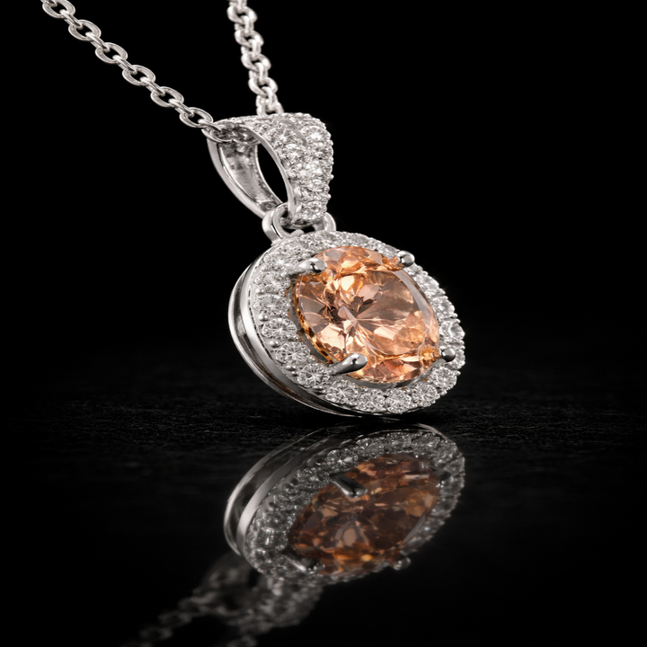 Champagne Oval Halo Pendant in 925 Sterling Silver