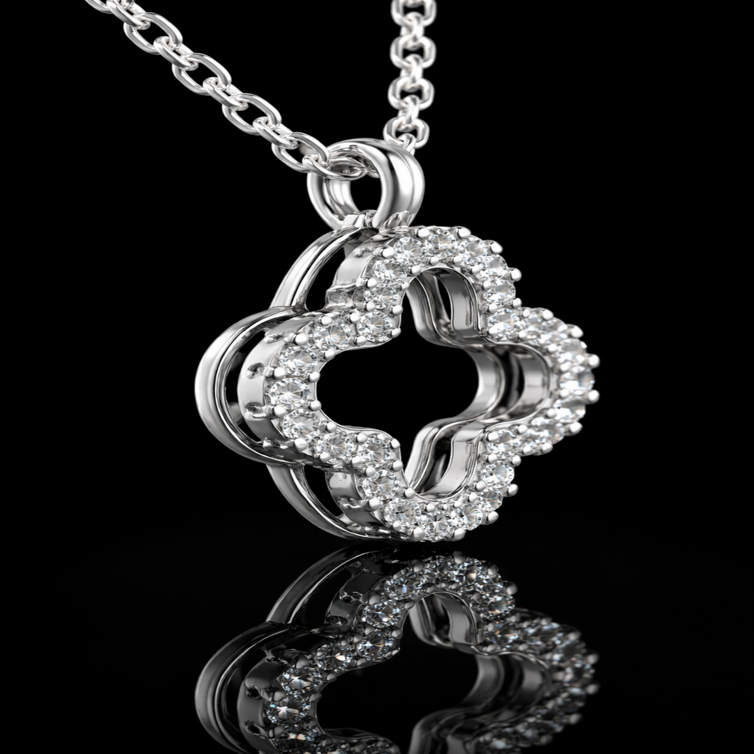 925 Sterling Silver Open Clover Pendant with Cubic Zirconia