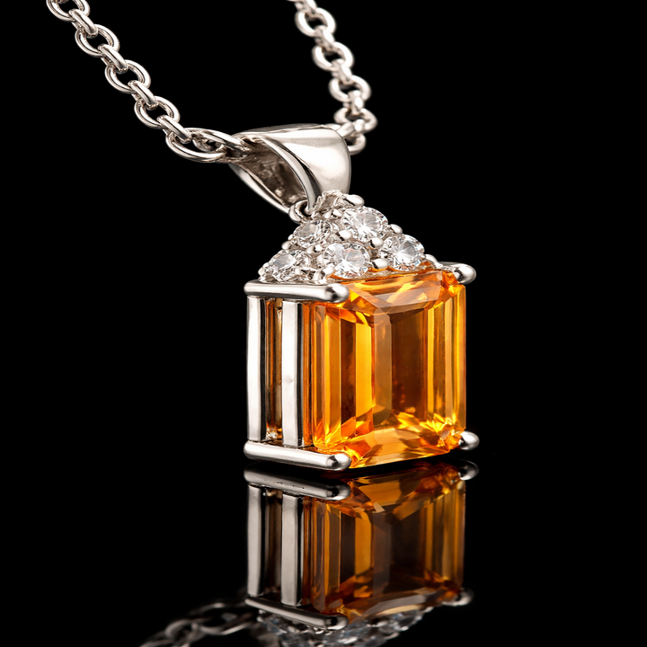 The "Royal Amber" Emerald-Cut Solitaire Pendent 925 Sterling Silver