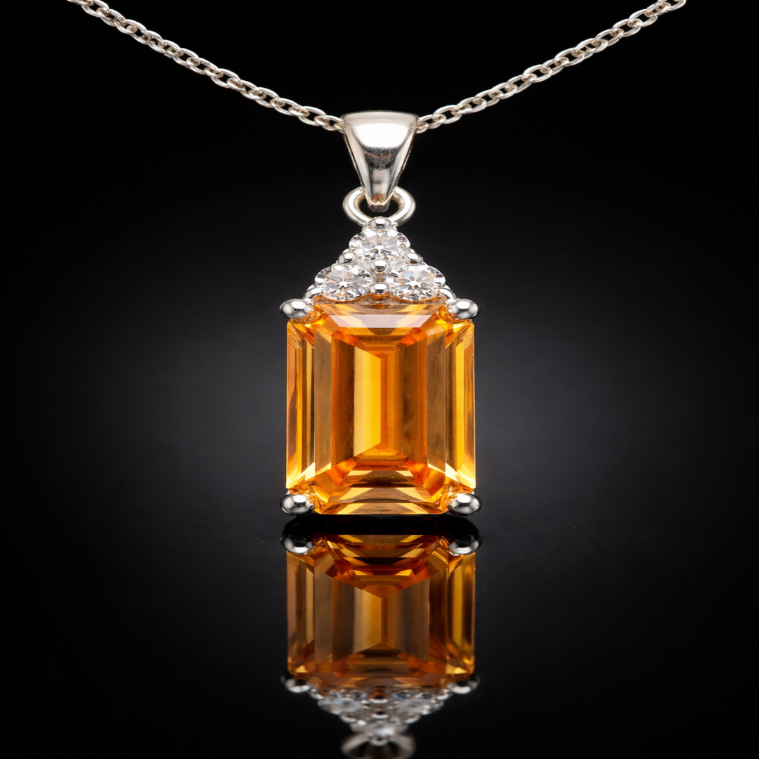 The "Royal Amber" Emerald-Cut Solitaire Pendent 925 Sterling Silver
