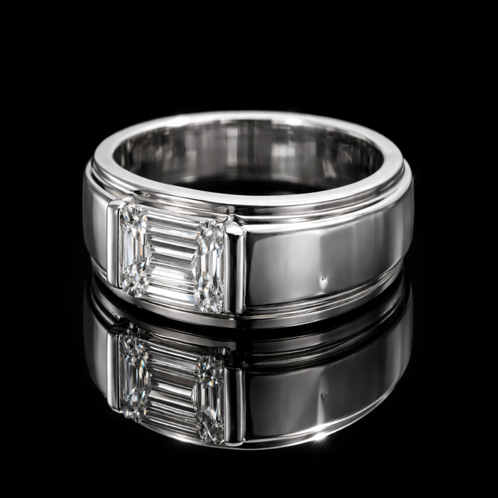 925 Sterling Silver Men’s Bar-Set Band – Horizontal Baguette Cut Accent Ring