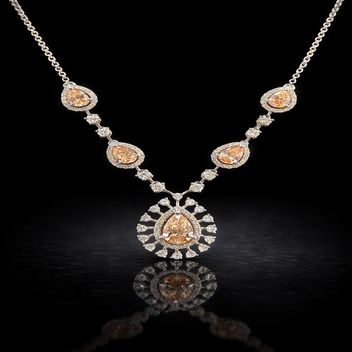 Silver Champagne Teardrop Necklace for Women - Pear Cut Simulated Diamond Statement Pendant, Sparkling Halo Sunburst Neckpiece, Elegant Wedding Bridal Jewelry Gift