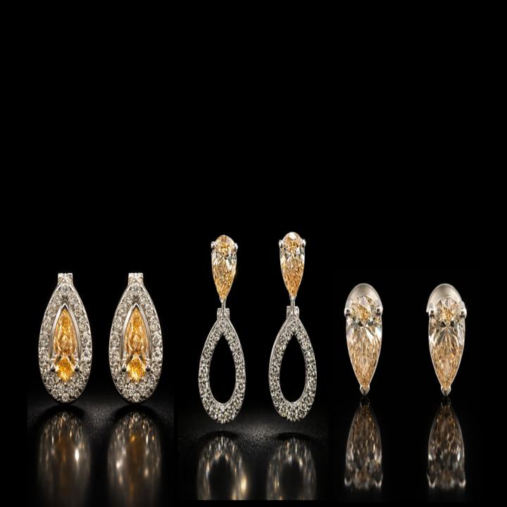 Multi-Wear Collection: 3-in-1 Pear Halo &amp; Dangle Earrings – Radiant Champagne Stone Set in Polished 925 Silver