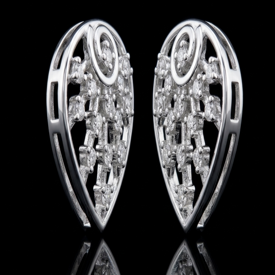 925 Sterling Silver Radiant Sunburst Stud Earrings for Women | Brilliant Cubic Zirconia Teardrop Design
