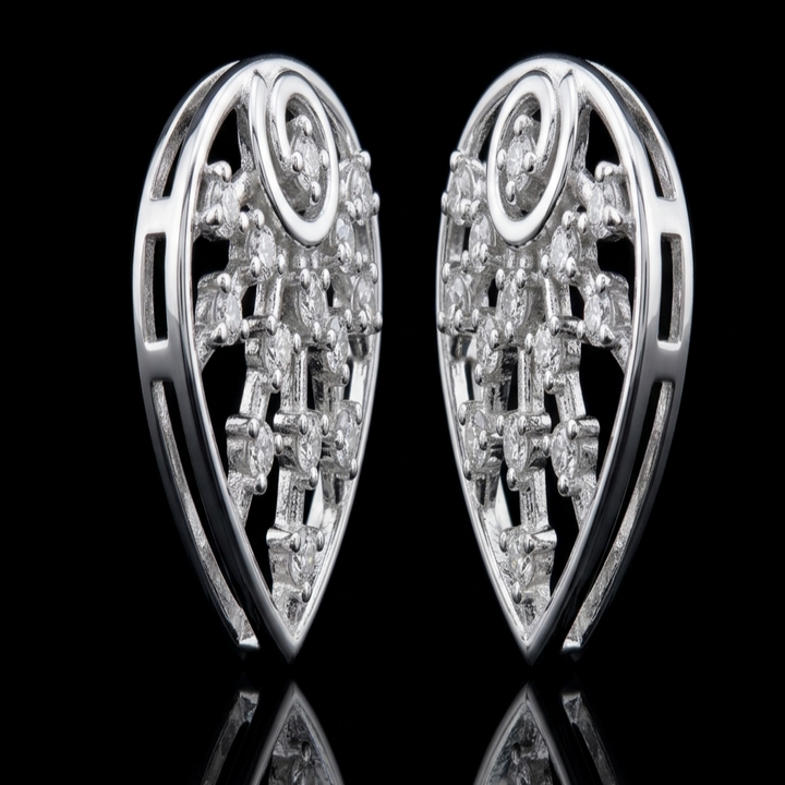 925 Sterling Silver Radiant Sunburst Stud Earrings for Women | Brilliant Cubic Zirconia Teardrop Design