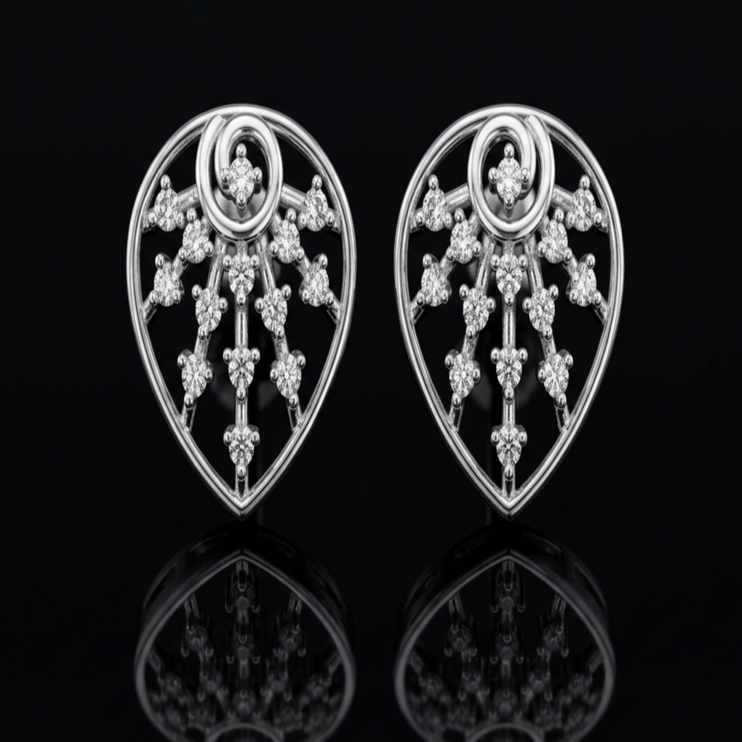 925 Sterling Silver Radiant Sunburst Stud Earrings for Women | Brilliant Cubic Zirconia Teardrop Design