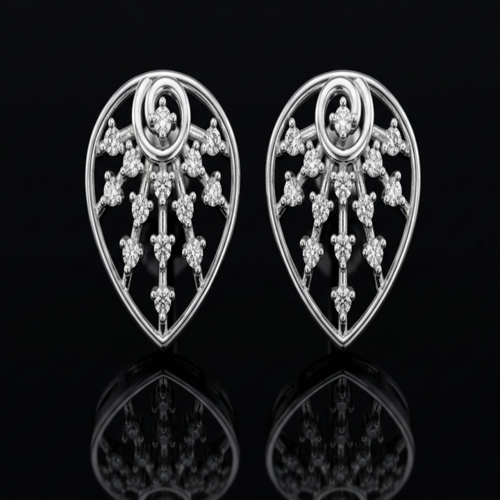 925 Sterling Silver Radiant Sunburst Stud Earrings for Women | Brilliant Cubic Zirconia Teardrop Design