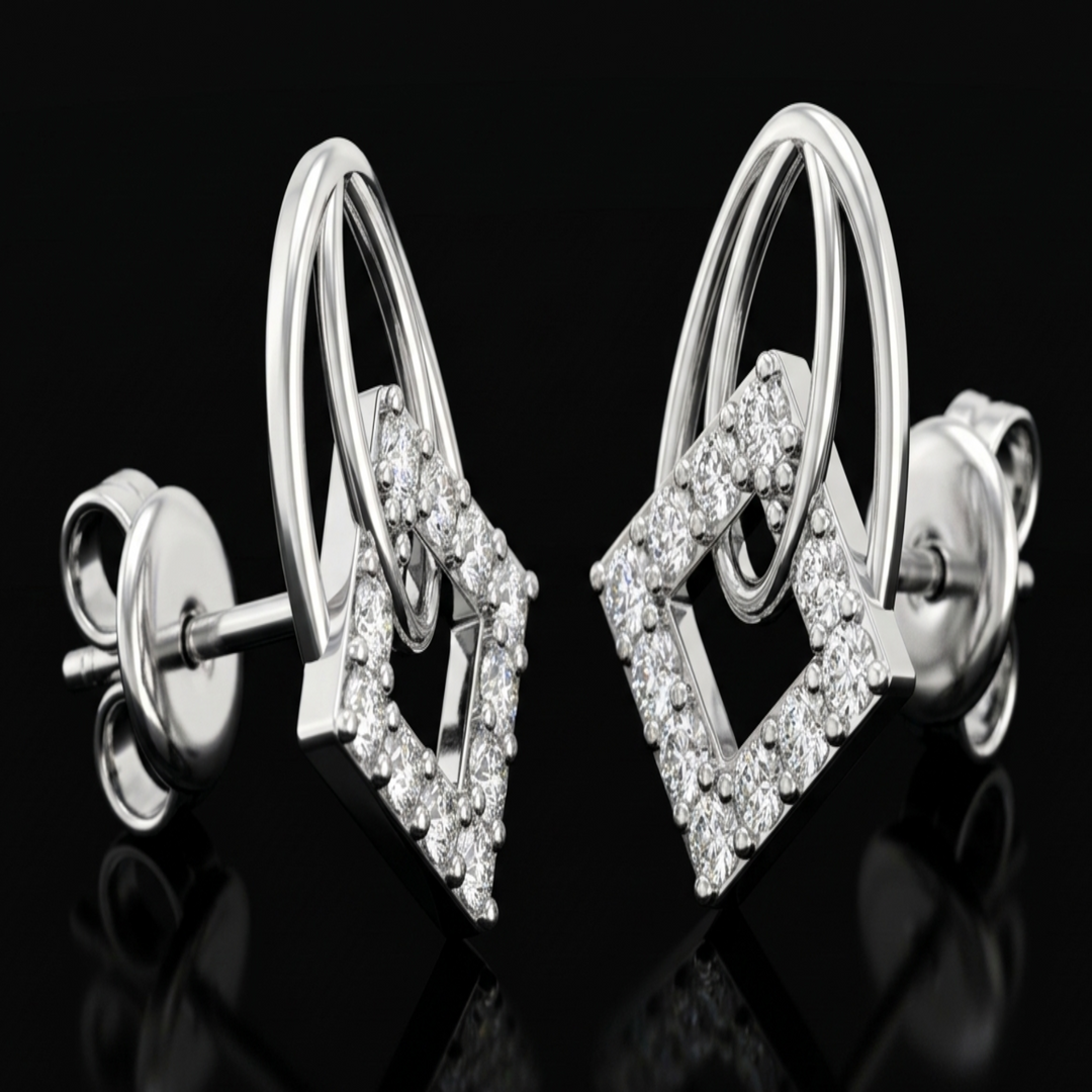 925 Sterling Silver Geometric Rhombus Stud Earrings | Modern Double Oval &amp; Square CZ Earrings for Women