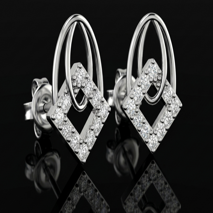 925 Sterling Silver Geometric Rhombus Stud Earrings | Modern Double Oval &amp; Square CZ Earrings for Women